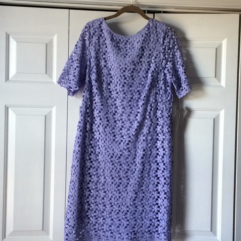 Lavender, lace dress.